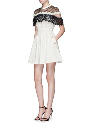 Figure View - Click To Enlarge - SELF-PORTRAIT - 'Hudson' lace yoke poplin mini dress
