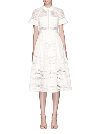Main View - Click To Enlarge - SELF-PORTRAIT - Mesh lace broderie anglaise pleated dress