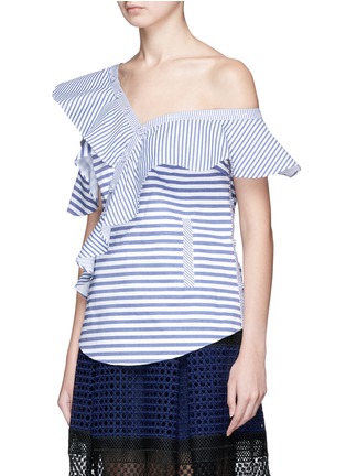 Front View - Click To Enlarge - SELF-PORTRAIT - Asymmetric frill stripe one-shoulder top