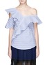 Main View - Click To Enlarge - SELF-PORTRAIT - Asymmetric frill stripe one-shoulder top