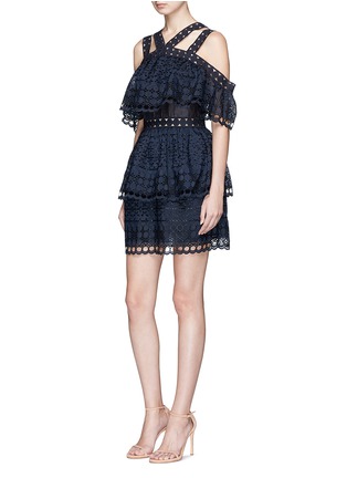 Figure View - Click To Enlarge - SELF-PORTRAIT - Tiered broderie anglaise mini dress
