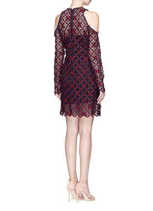 Back View - Click To Enlarge - SELF-PORTRAIT - Floral grid lace cold shoulder dress