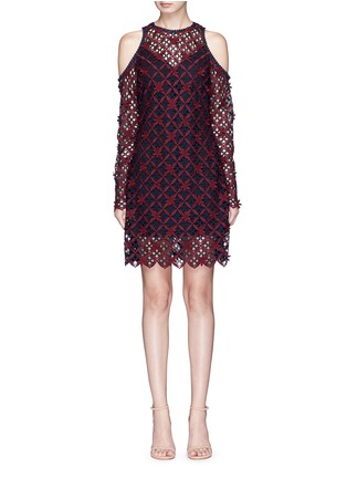 Main View - Click To Enlarge - SELF-PORTRAIT - Floral grid lace cold shoulder dress