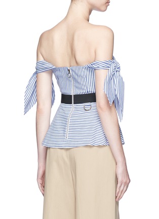 Back View - Click To Enlarge - SELF-PORTRAIT - Knotted strap stripe pleated off-shoulder top