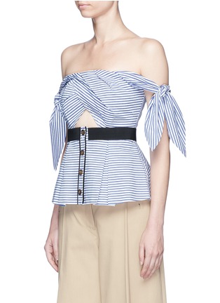 Front View - Click To Enlarge - SELF-PORTRAIT - Knotted strap stripe pleated off-shoulder top