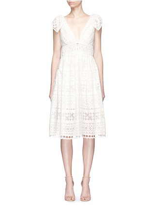 Main View - Click To Enlarge - SELF-PORTRAIT - Tie shoulder embroidered midi dress
