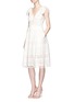 Figure View - Click To Enlarge - SELF-PORTRAIT - Tie shoulder embroidered midi dress