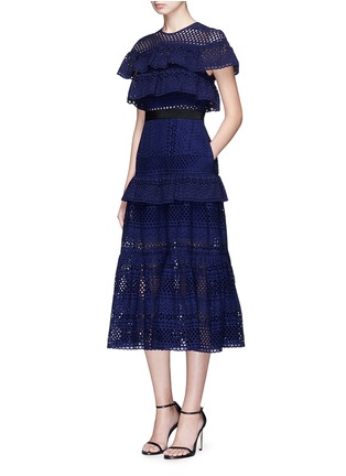 Figure View - Click To Enlarge - SELF-PORTRAIT - Tiered frill broderie anglaise midi dress