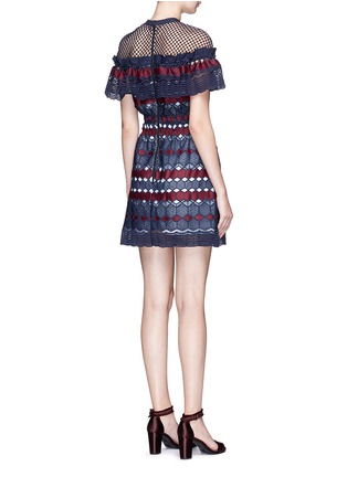 Back View - Click To Enlarge - SELF-PORTRAIT - 'Hudson' mesh yoke frill geometric lace mini dress