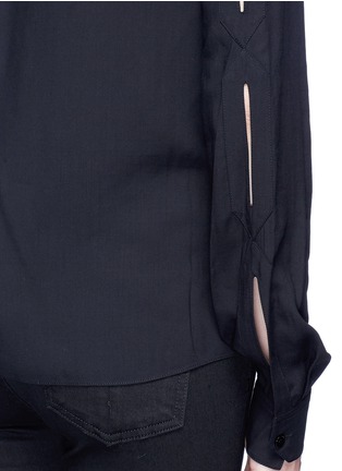 Detail View - Click To Enlarge - SAINT LAURENT - Cutout sleeve tassel tie keyhole front blouse