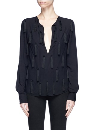 Main View - Click To Enlarge - SAINT LAURENT - Cutout sleeve tassel tie keyhole front blouse