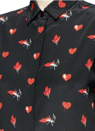 Detail View - Click To Enlarge - SAINT LAURENT - Heart graphic print oversized silk crepe shirt