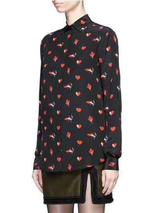 Front View - Click To Enlarge - SAINT LAURENT - Heart graphic print oversized silk crepe shirt