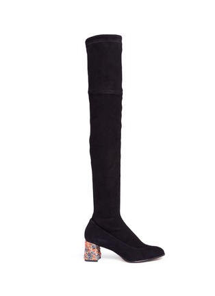 Main View - Click To Enlarge - SOPHIA WEBSTER - 'Suranne OTK' crystal heel suede thigh high sock boots