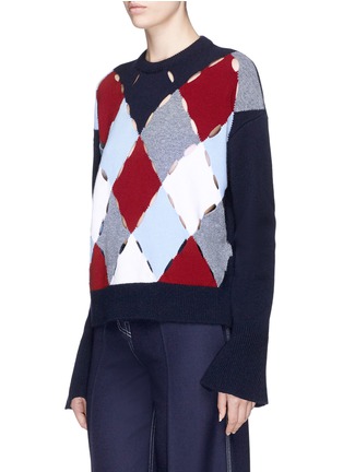 Front View - Click To Enlarge - MRZ - Cutout argyle pattern wool-cashmere sweater