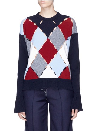 Main View - Click To Enlarge - MRZ - Cutout argyle pattern wool-cashmere sweater