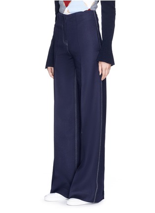 Front View - Click To Enlarge - MRZ - Contrast stitch virgin wool blend wide leg pants