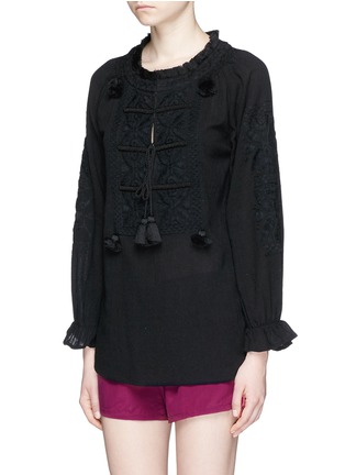 Front View - Click To Enlarge - FIGUE - 'Lou Lou' tassel floral embroidered top