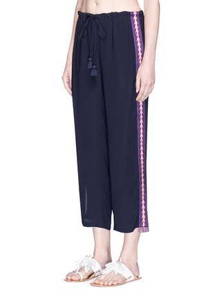 Front View - Click To Enlarge - FIGUE - 'Goa' embroidered outseam wide leg cropped pants