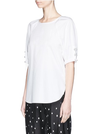 Front View - Click To Enlarge - 3.1 PHILLIP LIM - Glass pearl lace-up cuff cotton poplin top