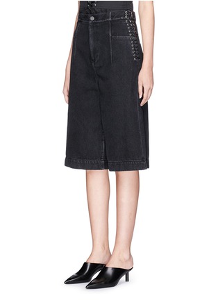 Front View - Click To Enlarge - 3.1 PHILLIP LIM - Lace-up corset waist denim culottes shorts