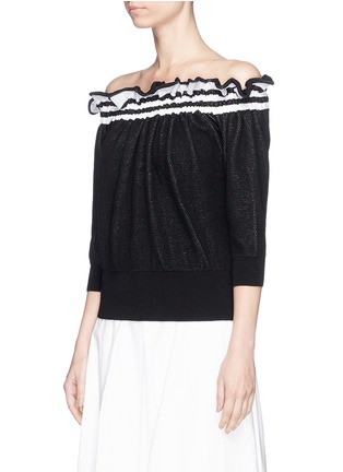 Front View - Click To Enlarge - 3.1 PHILLIP LIM - Ruffle stripe off-shoulder sweater