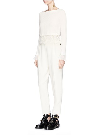 Figure View - Click To Enlarge - 3.1 PHILLIP LIM - Floral guipure lace cropped rib knit sweater
