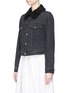 Front View - Click To Enlarge - 3.1 PHILLIP LIM - Faux fur sherpa collar cropped denim jacket