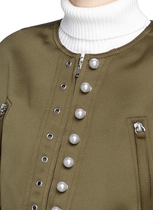 Detail View - Click To Enlarge - 3.1 PHILLIP LIM - Faux pearl eyelet cropped satin bomber jacket