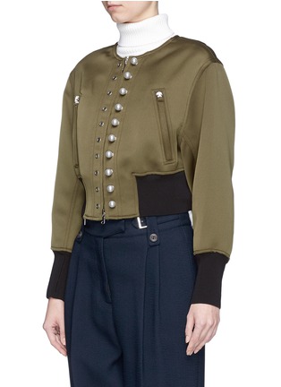 Front View - Click To Enlarge - 3.1 PHILLIP LIM - Faux pearl eyelet cropped satin bomber jacket