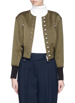 Main View - Click To Enlarge - 3.1 PHILLIP LIM - Faux pearl eyelet cropped satin bomber jacket