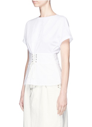 Front View - Click To Enlarge - 3.1 PHILLIP LIM - Corset waist cotton jersey and poplin T-shirt