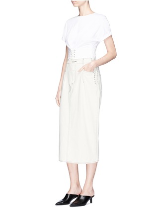 Figure View - Click To Enlarge - 3.1 PHILLIP LIM - Corset waist cotton jersey and poplin T-shirt