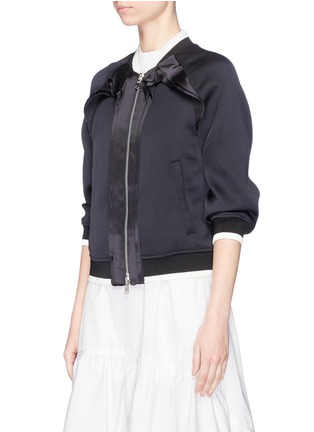 Front View - Click To Enlarge - 3.1 PHILLIP LIM - Ruffle trim cropped sleeve satin bomber jacket