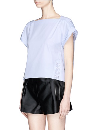 Front View - Click To Enlarge - 3.1 PHILLIP LIM - Glass pearl lace-up hem cotton poplin top