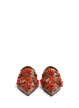Front View - Click To Enlarge - MARNI - 'Sabot' floral embellished leather babouche slides