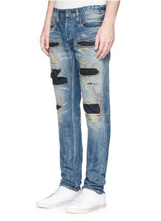 Front View - Click To Enlarge - DENHAM - 'Razor Zmijas' ripped slim fit jeans