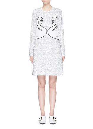 Main View - Click To Enlarge - VICTORIA, VICTORIA BECKHAM - Swan appliqué lace overlay crepe dress