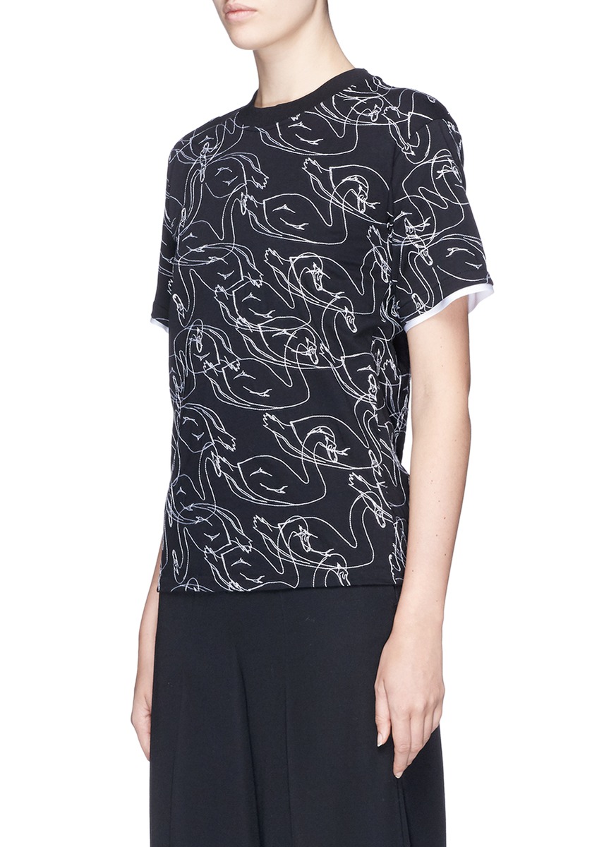VICTORIA VICTORIA BECKHAM Scribble Swan Embroidered T-Shirt in Black ...