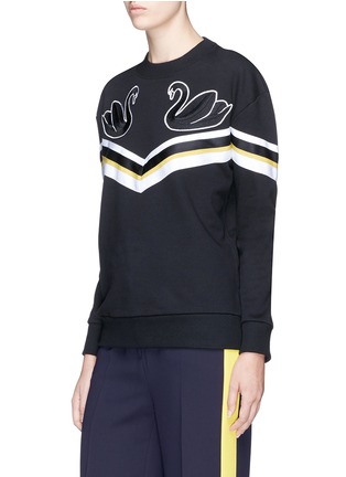 Front View - Click To Enlarge - VICTORIA, VICTORIA BECKHAM - Swan patch stripe panel oversized sweatshirt