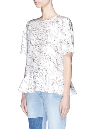 Front View - Click To Enlarge - VICTORIA, VICTORIA BECKHAM - Scribble swan print twill peplum top