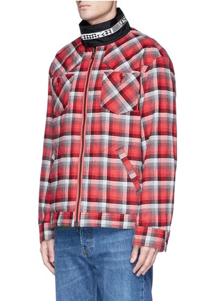Front View - Click To Enlarge - 72951 - Stripe throatlatch check plaid padded jacket