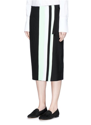 Front View - Click To Enlarge - VICTORIA, VICTORIA BECKHAM - Belted colourblock wool gaberdine wrap skirt
