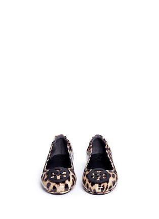 Front View - Click To Enlarge - TORY BURCH - 'Minnie Travel' leopard print patent leather ballet flats