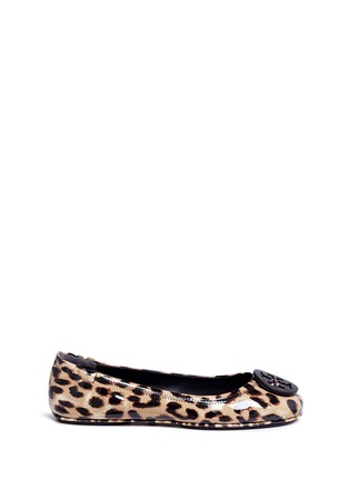 Main View - Click To Enlarge - TORY BURCH - 'Minnie Travel' leopard print patent leather ballet flats