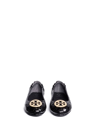 Front View - Click To Enlarge - TORY BURCH - 'Minnie Marion Quilted' patent leather ballet flats
