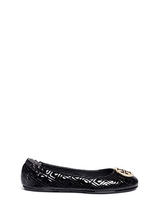 Main View - Click To Enlarge - TORY BURCH - 'Minnie Marion Quilted' patent leather ballet flats