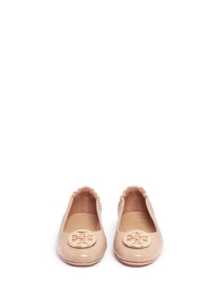 Front View - Click To Enlarge - TORY BURCH - 'Minnie Marion Quilted' patent leather ballet flats