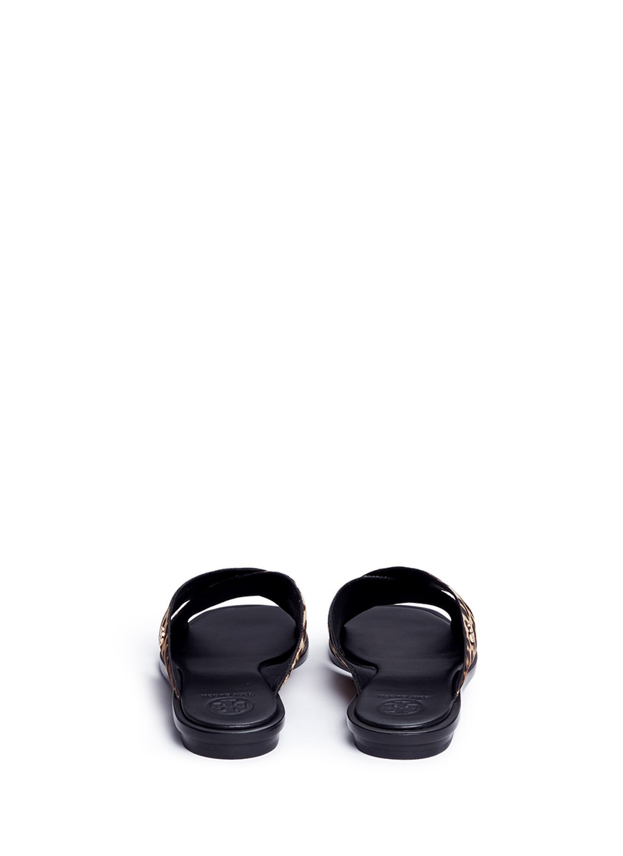 TORY BURCH 'Gemma' Leopard Print Calfhair Slide Sandals | ModeSens