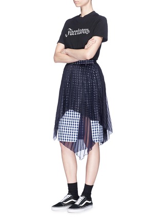 Figure View - Click To Enlarge - 72951 - Pleated overlay gingham check skirt